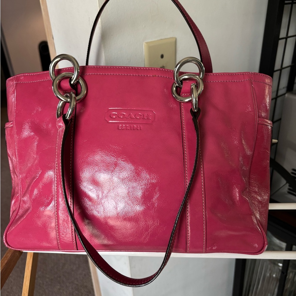 Coach Pink Shoulder Bag with Glossy Finish